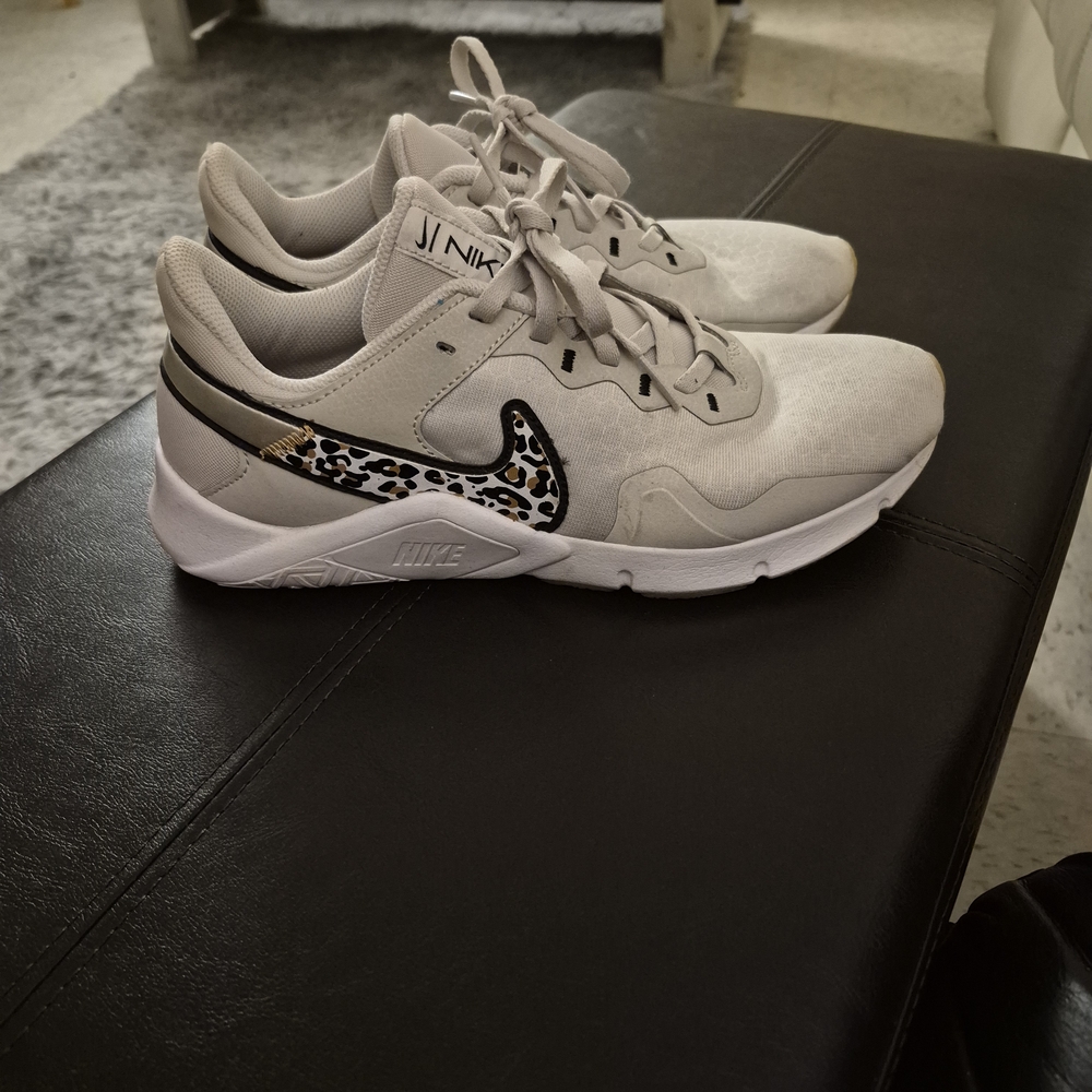 Nike Women's Light Beige Trainers with Leopard Swoosh
